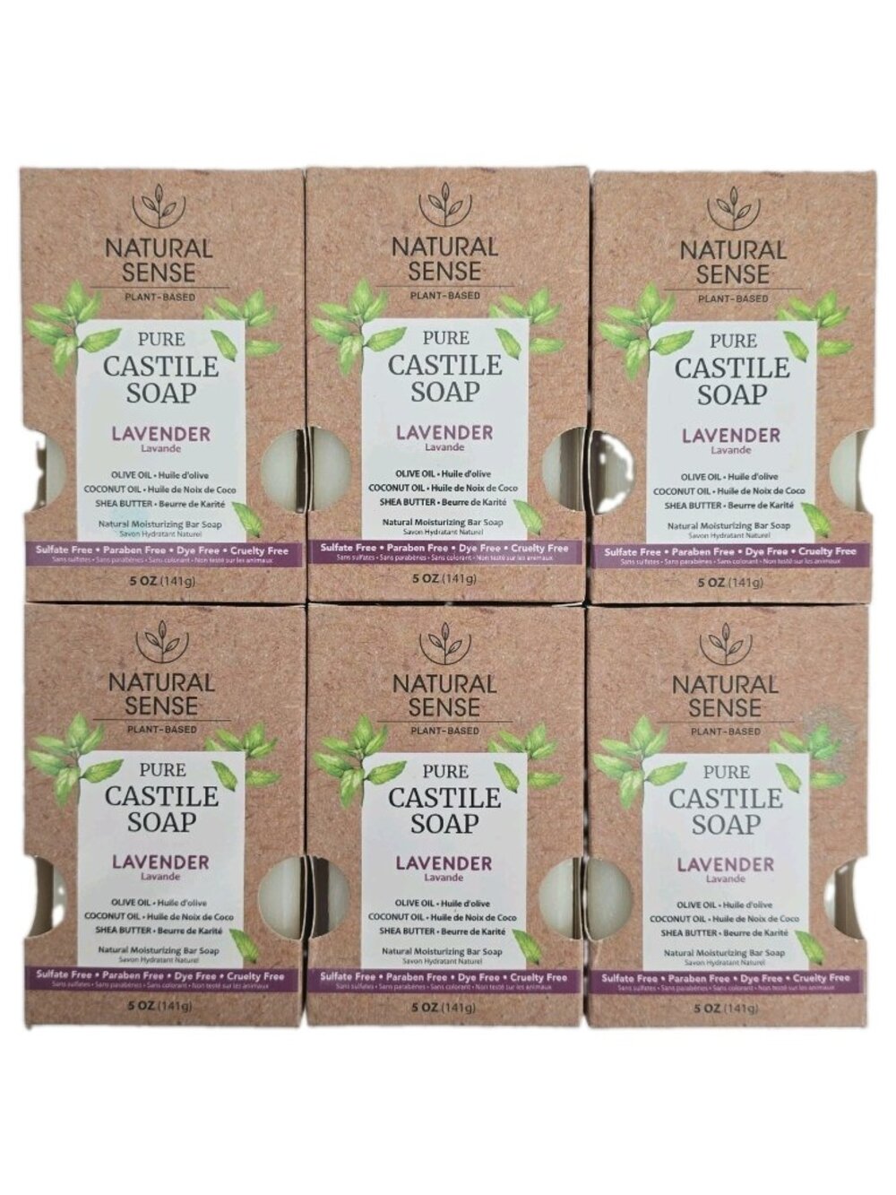 Natural Sense Castile Soap Bars Lavender Scent 6-PACK Shea Butter Plant-Based